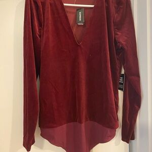 Express Red Asymmetrical Long Sleeve Blouse